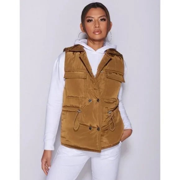 Sleeveless Collared Double Breasted Padded Puffer Vest Jacket Gilet - Picture 11 of 14